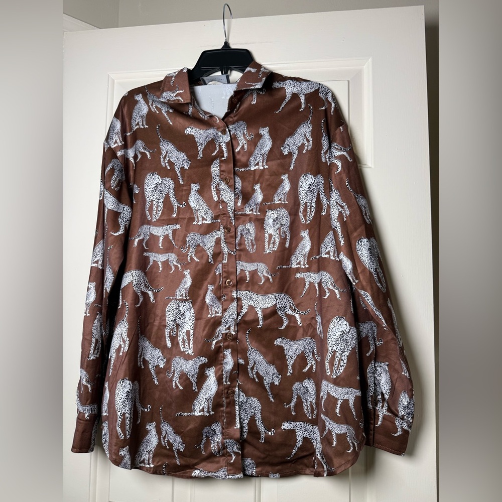 Hudson Gray Brown Cheetah Animal Print Button Up Shirt